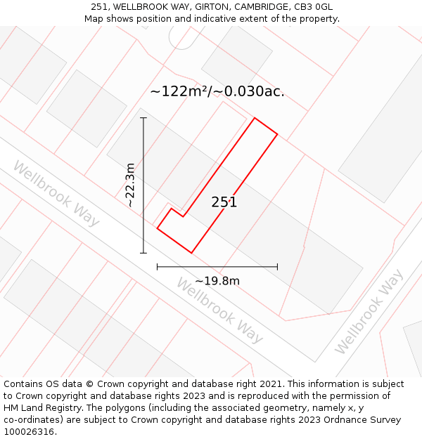 251, WELLBROOK WAY, GIRTON, CAMBRIDGE, CB3 0GL: Plot and title map