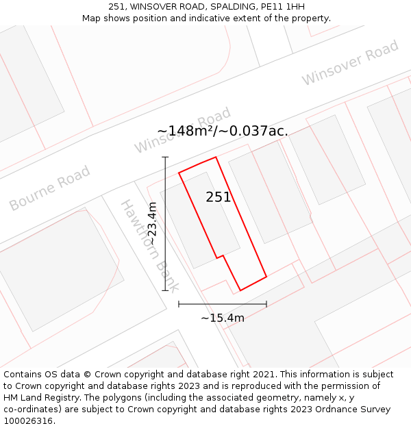 251, WINSOVER ROAD, SPALDING, PE11 1HH: Plot and title map