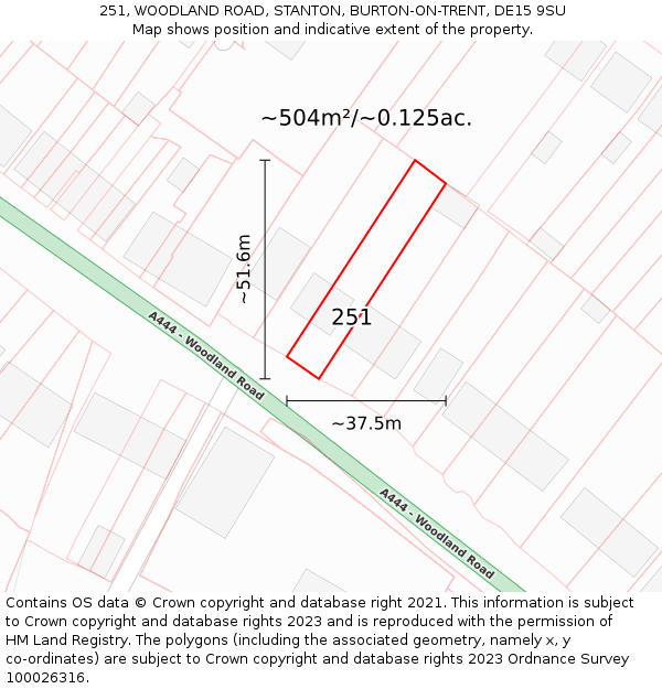 251, WOODLAND ROAD, STANTON, BURTON-ON-TRENT, DE15 9SU: Plot and title map