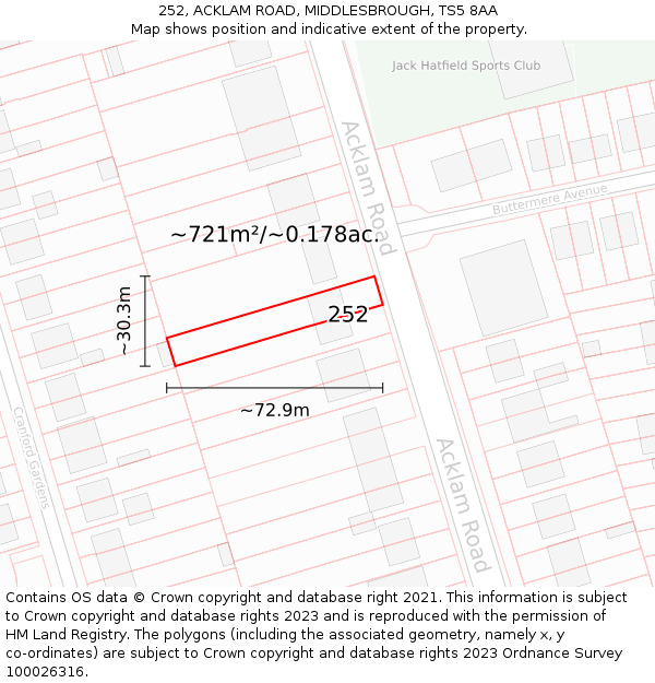 252, ACKLAM ROAD, MIDDLESBROUGH, TS5 8AA: Plot and title map