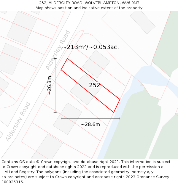 252, ALDERSLEY ROAD, WOLVERHAMPTON, WV6 9NB: Plot and title map