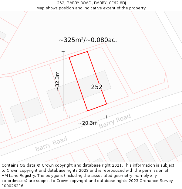252, BARRY ROAD, BARRY, CF62 8BJ: Plot and title map