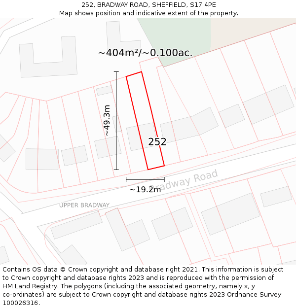 252, BRADWAY ROAD, SHEFFIELD, S17 4PE: Plot and title map