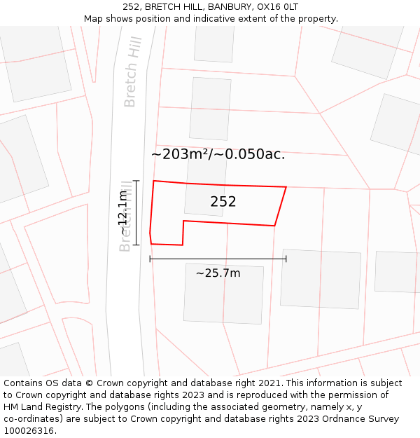 252, BRETCH HILL, BANBURY, OX16 0LT: Plot and title map
