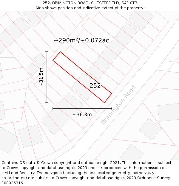 252, BRIMINGTON ROAD, CHESTERFIELD, S41 0TB: Plot and title map