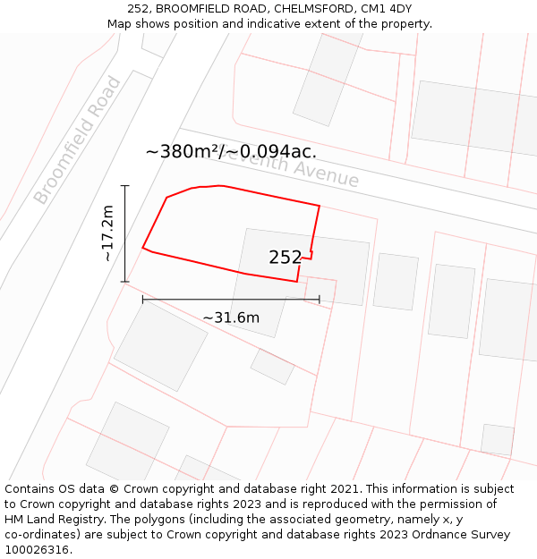 252, BROOMFIELD ROAD, CHELMSFORD, CM1 4DY: Plot and title map