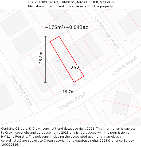 252, CHURCH ROAD, URMSTON, MANCHESTER, M41 6HD: Plot and title map