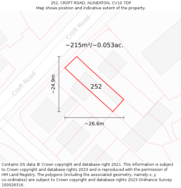 252, CROFT ROAD, NUNEATON, CV10 7DP: Plot and title map