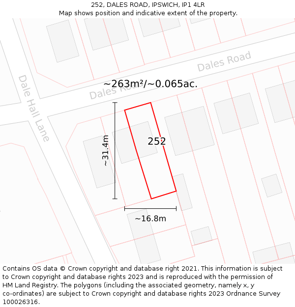 252, DALES ROAD, IPSWICH, IP1 4LR: Plot and title map