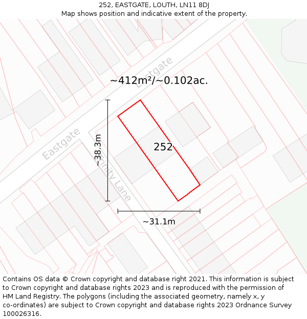 252, EASTGATE, LOUTH, LN11 8DJ: Plot and title map
