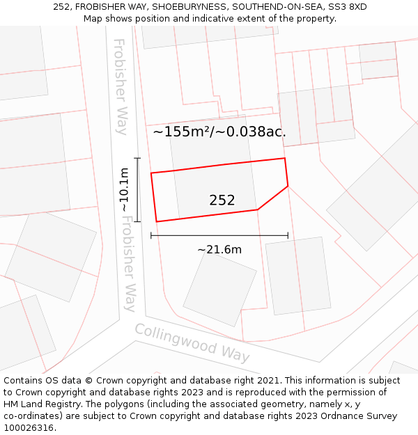 252, FROBISHER WAY, SHOEBURYNESS, SOUTHEND-ON-SEA, SS3 8XD: Plot and title map