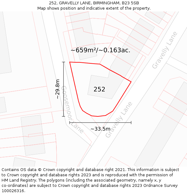 252, GRAVELLY LANE, BIRMINGHAM, B23 5SB: Plot and title map