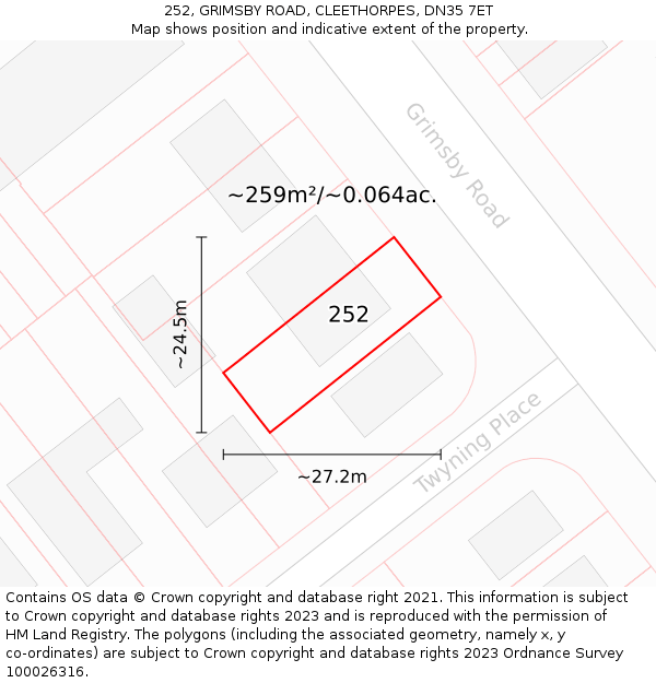 252, GRIMSBY ROAD, CLEETHORPES, DN35 7ET: Plot and title map