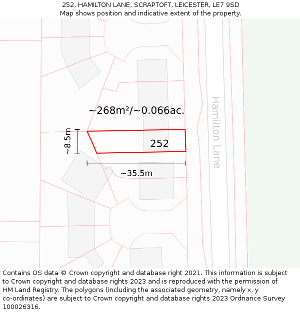 252, HAMILTON LANE, SCRAPTOFT, LEICESTER, LE7 9SD: Plot and title map