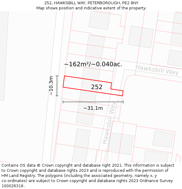 252, HAWKSBILL WAY, PETERBOROUGH, PE2 8NY: Plot and title map