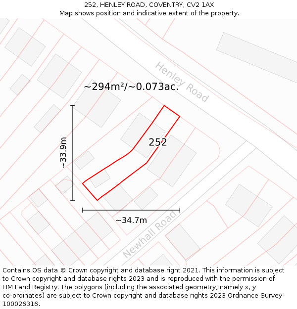252, HENLEY ROAD, COVENTRY, CV2 1AX: Plot and title map