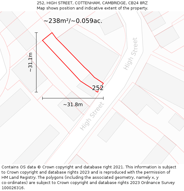 252, HIGH STREET, COTTENHAM, CAMBRIDGE, CB24 8RZ: Plot and title map