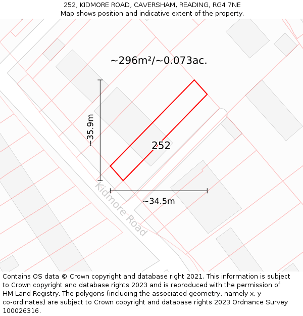 252, KIDMORE ROAD, CAVERSHAM, READING, RG4 7NE: Plot and title map