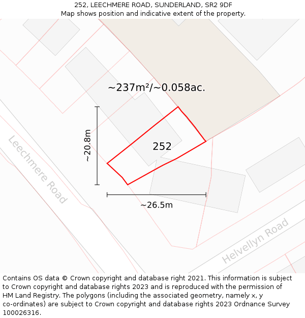 252, LEECHMERE ROAD, SUNDERLAND, SR2 9DF: Plot and title map