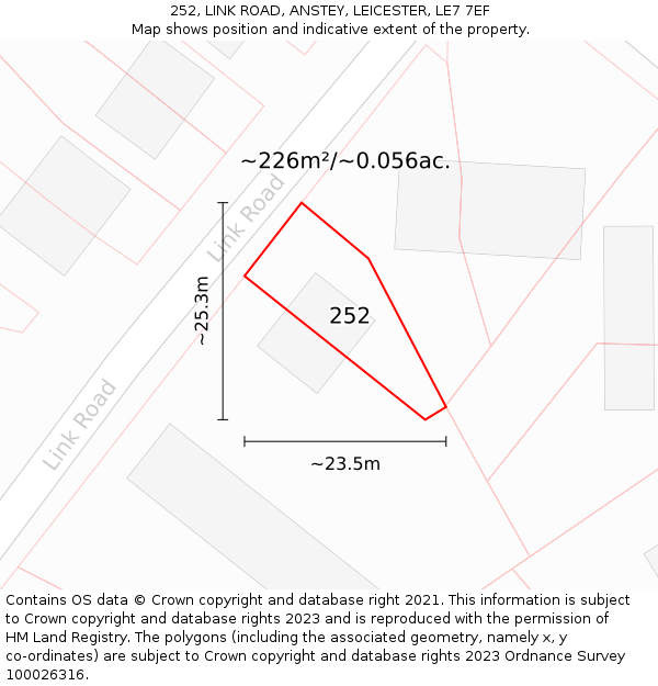 252, LINK ROAD, ANSTEY, LEICESTER, LE7 7EF: Plot and title map