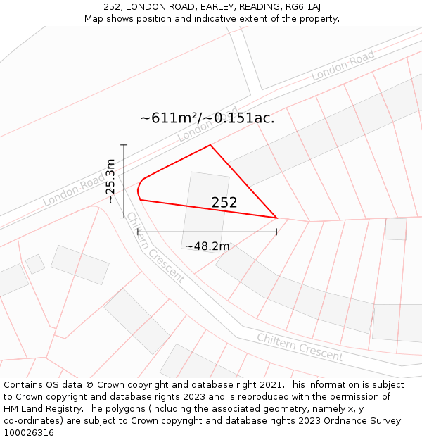 252, LONDON ROAD, EARLEY, READING, RG6 1AJ: Plot and title map