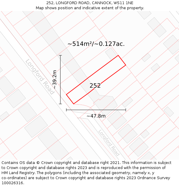 252, LONGFORD ROAD, CANNOCK, WS11 1NE: Plot and title map