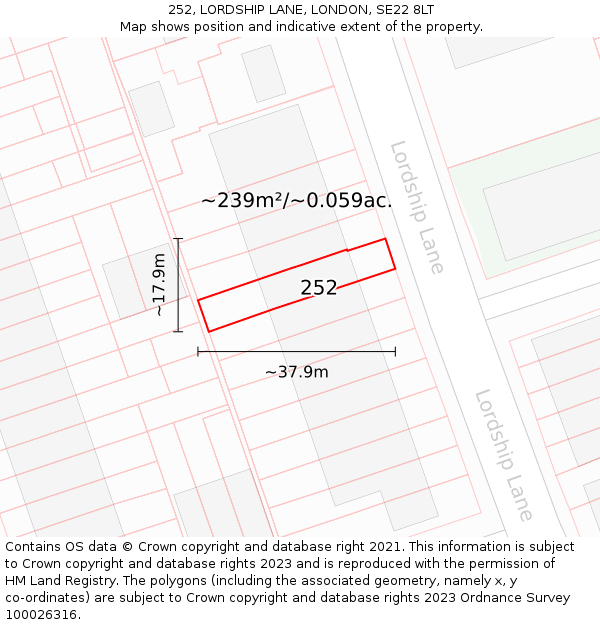 252, LORDSHIP LANE, LONDON, SE22 8LT: Plot and title map