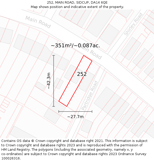 252, MAIN ROAD, SIDCUP, DA14 6QE: Plot and title map