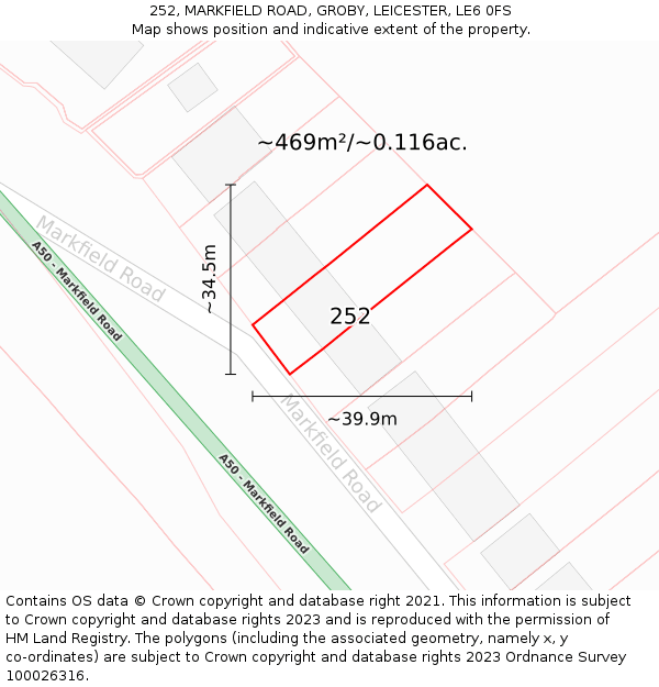 252, MARKFIELD ROAD, GROBY, LEICESTER, LE6 0FS: Plot and title map