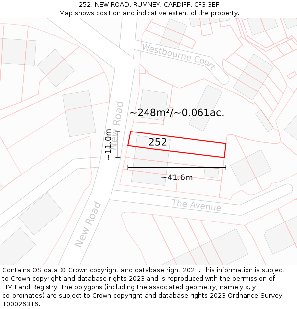 252, NEW ROAD, RUMNEY, CARDIFF, CF3 3EF: Plot and title map