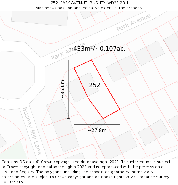 252, PARK AVENUE, BUSHEY, WD23 2BH: Plot and title map