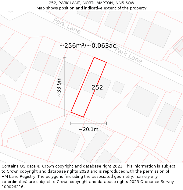252, PARK LANE, NORTHAMPTON, NN5 6QW: Plot and title map