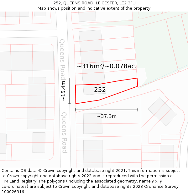 252, QUEENS ROAD, LEICESTER, LE2 3FU: Plot and title map