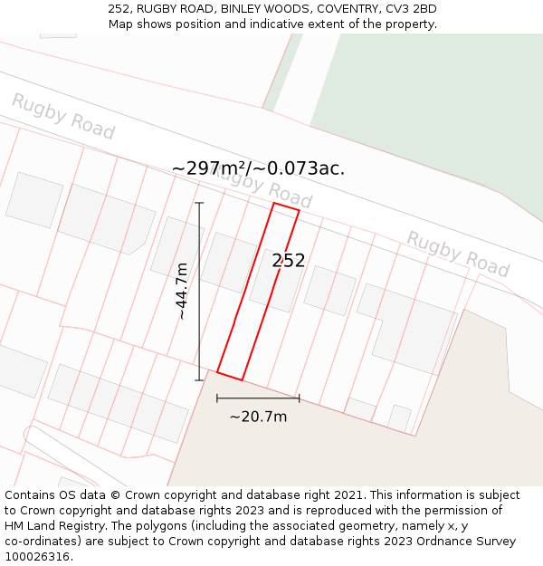 252, RUGBY ROAD, BINLEY WOODS, COVENTRY, CV3 2BD: Plot and title map