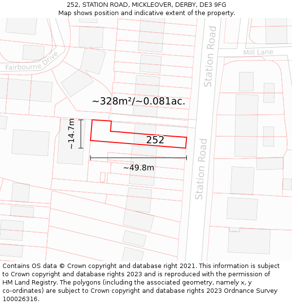 252, STATION ROAD, MICKLEOVER, DERBY, DE3 9FG: Plot and title map