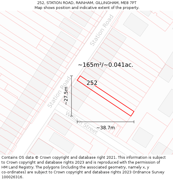 252, STATION ROAD, RAINHAM, GILLINGHAM, ME8 7PT: Plot and title map