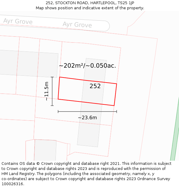 252, STOCKTON ROAD, HARTLEPOOL, TS25 1JP: Plot and title map