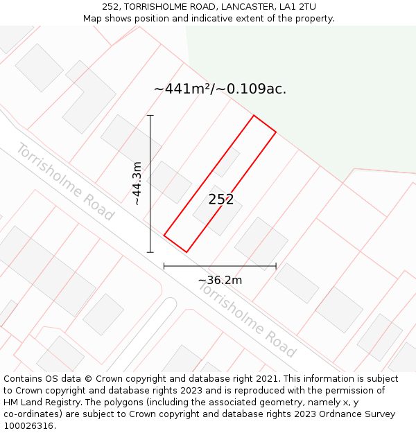252, TORRISHOLME ROAD, LANCASTER, LA1 2TU: Plot and title map