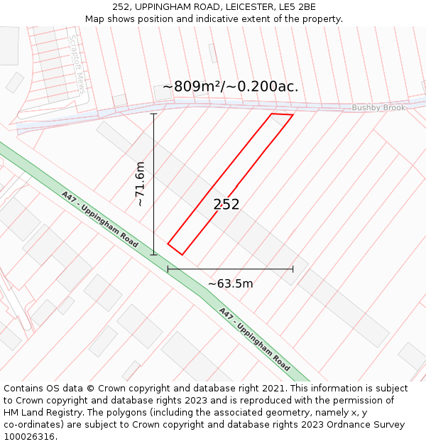 252, UPPINGHAM ROAD, LEICESTER, LE5 2BE: Plot and title map