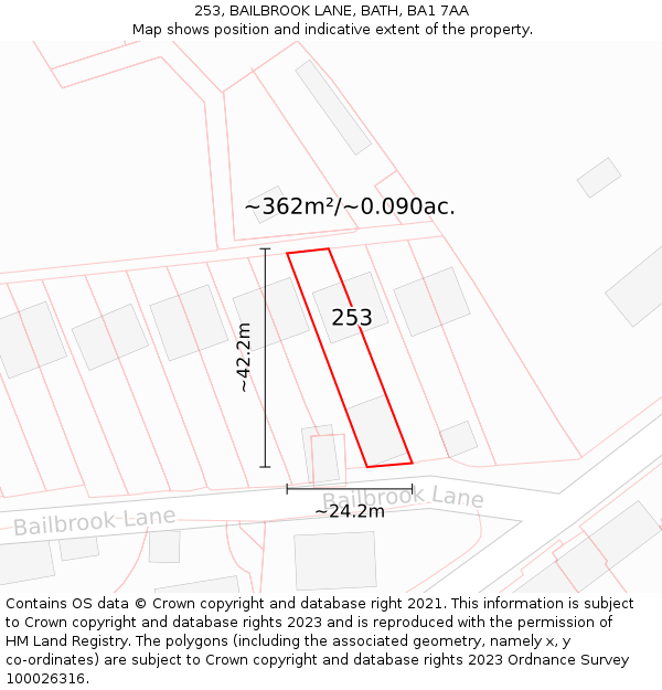 253, BAILBROOK LANE, BATH, BA1 7AA: Plot and title map