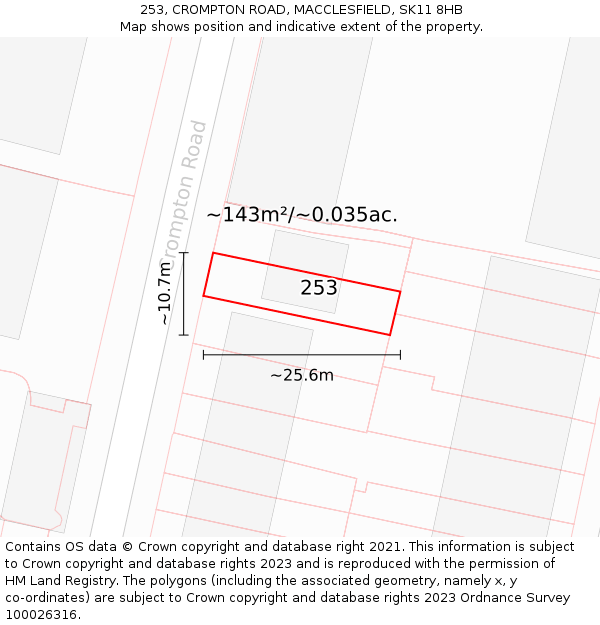 253, CROMPTON ROAD, MACCLESFIELD, SK11 8HB: Plot and title map