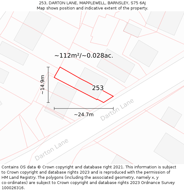253, DARTON LANE, MAPPLEWELL, BARNSLEY, S75 6AJ: Plot and title map
