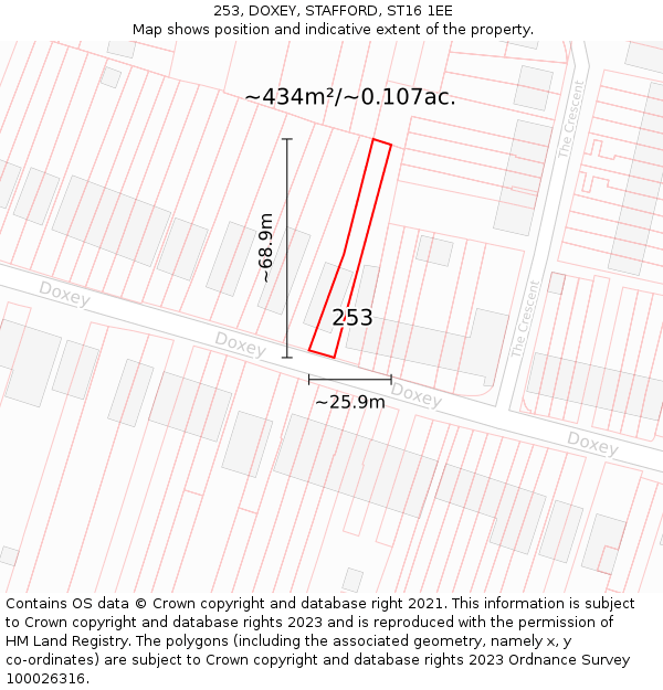 253, DOXEY, STAFFORD, ST16 1EE: Plot and title map