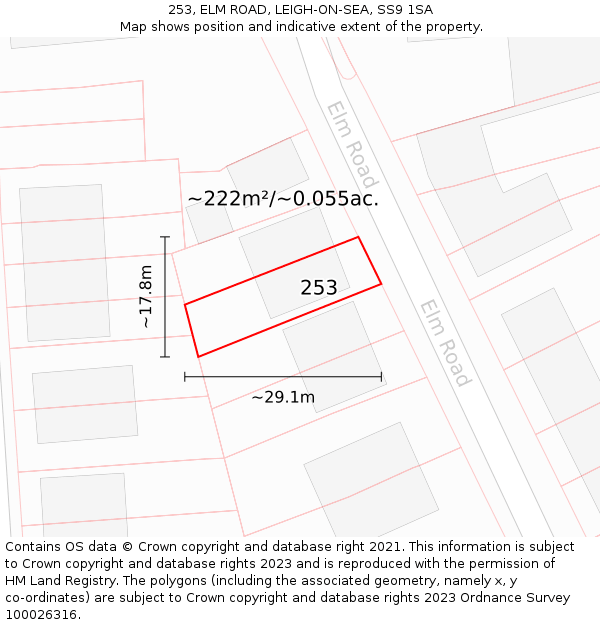 253, ELM ROAD, LEIGH-ON-SEA, SS9 1SA: Plot and title map