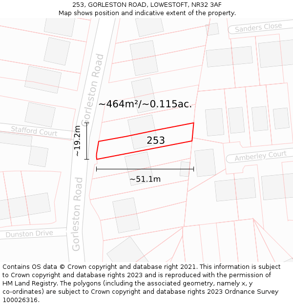 253, GORLESTON ROAD, LOWESTOFT, NR32 3AF: Plot and title map