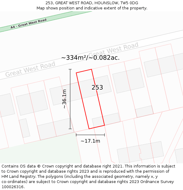 253, GREAT WEST ROAD, HOUNSLOW, TW5 0DG: Plot and title map