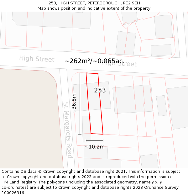 253, HIGH STREET, PETERBOROUGH, PE2 9EH: Plot and title map