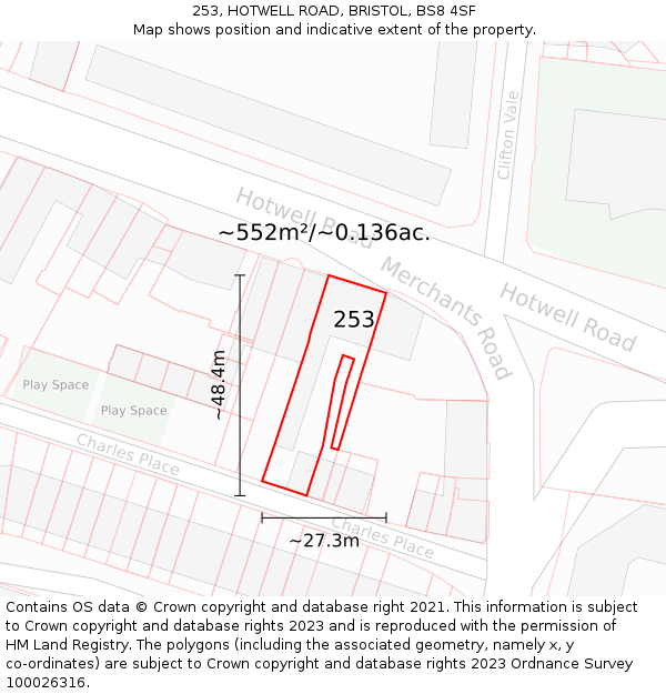 253, HOTWELL ROAD, BRISTOL, BS8 4SF: Plot and title map