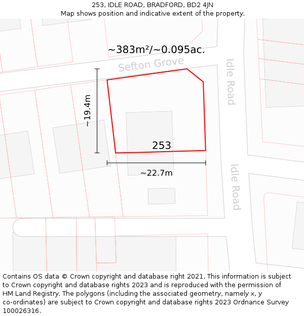 253, IDLE ROAD, BRADFORD, BD2 4JN: Plot and title map