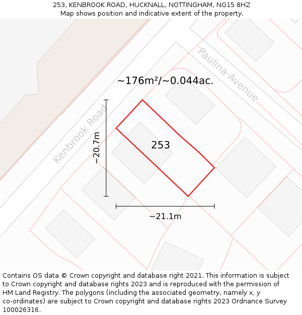 253, KENBROOK ROAD, HUCKNALL, NOTTINGHAM, NG15 8HZ: Plot and title map